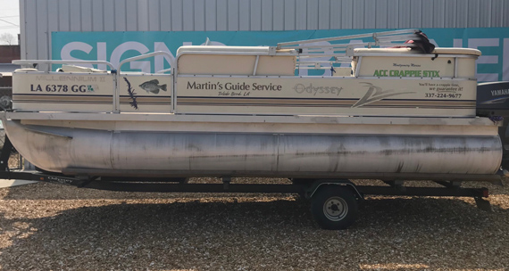 image of a pontoon for crappie fishing on Toledo Bend with Martin's Guide Service